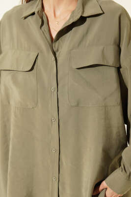 Oversize Çift Cepli Modal Gömlek Haki - Kadın Giyim Modelleri