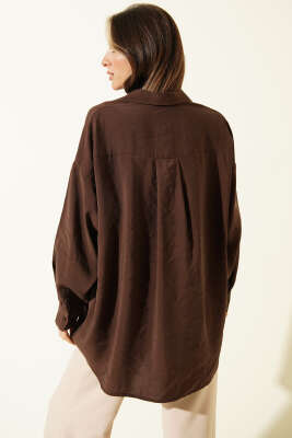 Oversize Çift Cepli Modal Gömlek Kahve - Kadın Giyim Modelleri