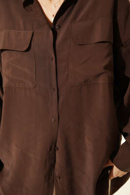 Oversize Çift Cepli Modal Gömlek Kahve - Kadın Giyim Modelleri