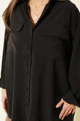 Oversize Çift Cepli Modal Gömlek Siyah - Kadın Giyim Modelleri