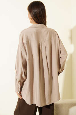 Oversize Çift Cepli Modal Gömlek Taş - Kadın Giyim Modelleri