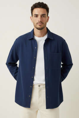 Oversize Çıtçıtlı Erkek Kot Gömlek Lacivert - FRESHMAN