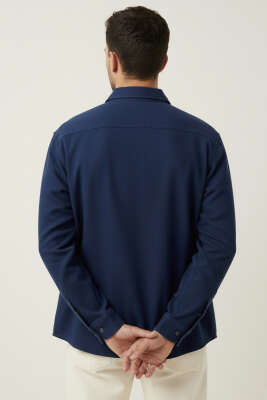 Oversize Çıtçıtlı Erkek Kot Gömlek Lacivert - Erkek Gömlek