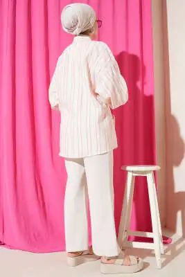 Oversize Çizgili Çift Cepli Gömlek Pembe - Gömlek
