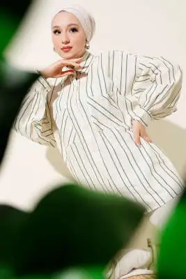 Oversize Çizgili Çift Cepli Gömlek Yeşil - Gömlek