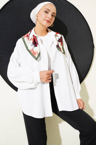 Oversize Çizgili Gömlek Beyaz - Gömlek