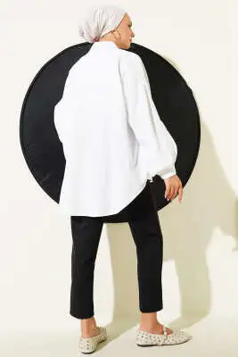 Oversize Çizgili Gömlek Beyaz - Gömlek