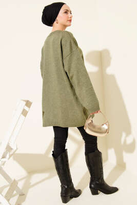 Oversize Düşük Omuz Triko Tunik Çağla Yeşili - Tunik