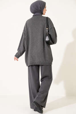 Oversize Düşük Omuz Triko Tunik Füme - Triko Tunik