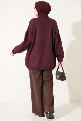 Oversize Düşük Omuz Triko Tunik Mürdüm - Triko Tunik