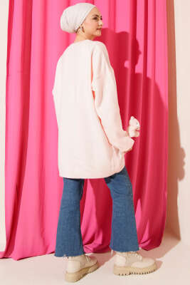 Oversize Düşük Omuz Triko Tunik Pudra - Tunik