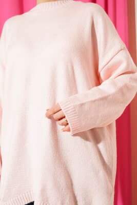 Oversize Düşük Omuz Triko Tunik Pudra - Tunik