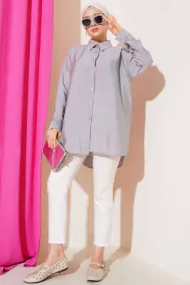 Oversize Ense Düğmeli Gömlek Gri - Gömlek
