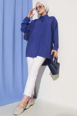 Oversize Ense Düğmeli Gömlek Lacivert - Gömlek