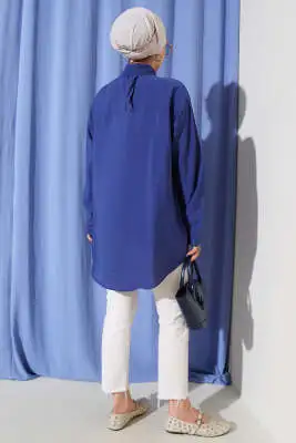 Oversize Ense Düğmeli Gömlek Lacivert - Gömlek