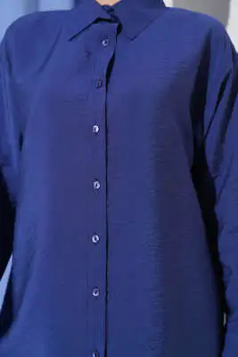 Oversize Ense Düğmeli Gömlek Lacivert - Gömlek