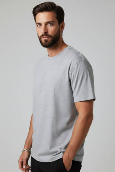 Oversize Erkek Tshirt Gri - Erkek T-shirt