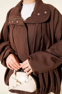 Oversize Fermuarlı Mont Kahve - Mont