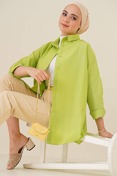 Oversize Gömlek Pastel Yeşili - Gömlek