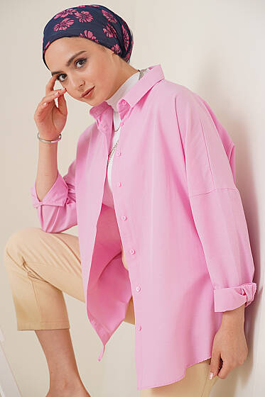 Oversize Gömlek Pembe - Gömlek