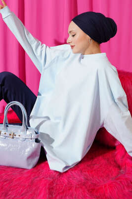 Oversize İnterlok Basic Tunik Buz Mavisi 