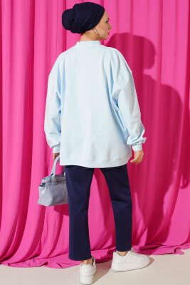 Oversize İnterlok Basic Tunik Buz Mavisi - Tunik