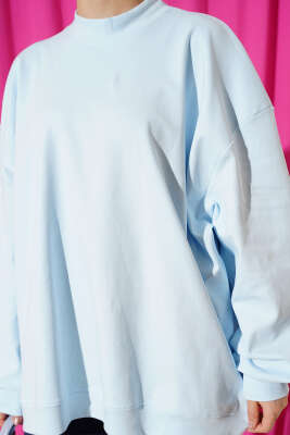 Oversize İnterlok Basic Tunik Buz Mavisi - Tunik