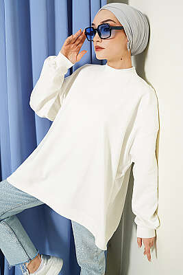 Oversize İnterlok Basic Tunik Ekru - DESTİNA