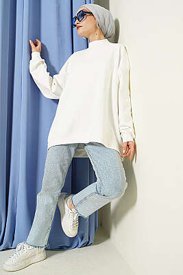 Oversize İnterlok Basic Tunik Ekru - Tunik