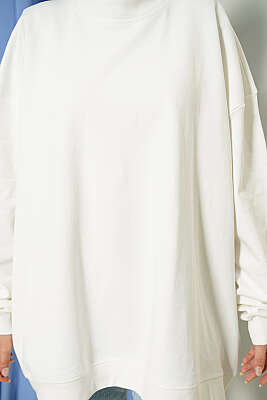 Oversize İnterlok Basic Tunik Ekru - Tunik