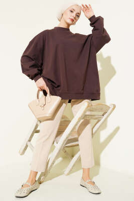 Oversize İnterlok Basic Tunik Kahve - Tunik
