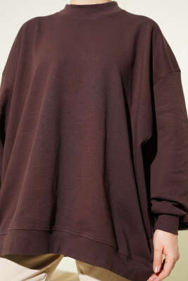 Oversize İnterlok Basic Tunik Kahve - Tunik