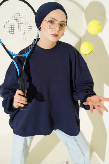 Oversize İnterlok Basic Tunik Lacivert - Tunik