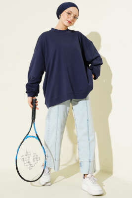 Oversize İnterlok Basic Tunik Lacivert - Tunik