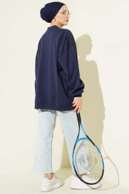 Oversize İnterlok Basic Tunik Lacivert - Tunik