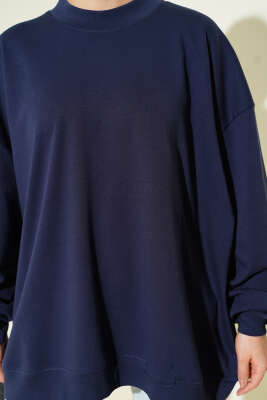 Oversize İnterlok Basic Tunik Lacivert - Tunik