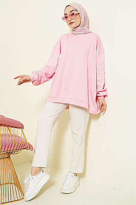 Oversize İnterlok Basic Tunik Pembe - Tunik