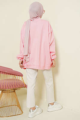 Oversize İnterlok Basic Tunik Pembe - Tunik