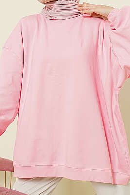 Oversize İnterlok Basic Tunik Pembe - Tunik