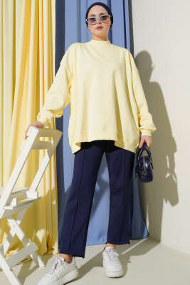 Oversize İnterlok Basic Tunik Sarı - Tunik