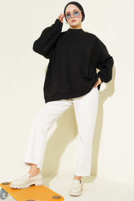 Oversize İnterlok Basic Tunik Siyah - Tunik