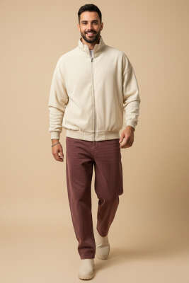 Oversize Kadife Erkek Mont Bej - Erkek Mont