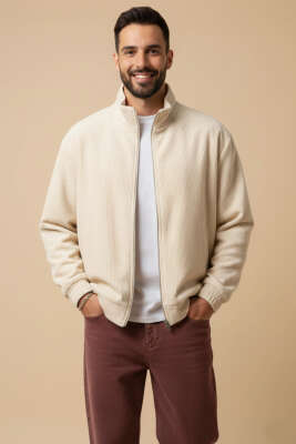 Oversize Kadife Erkek Mont Bej - JACEY JACE