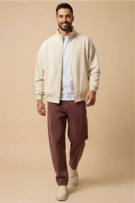 Oversize Kadife Erkek Mont Bej - Erkek Mont