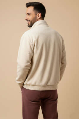 Oversize Kadife Erkek Mont Bej - Erkek Mont