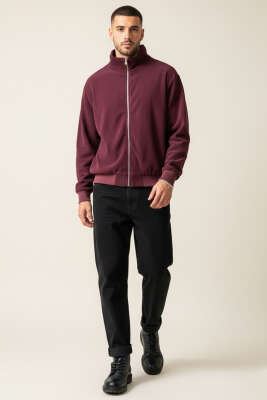 Oversize Kadife Erkek Mont Bordo - Erkek Mont