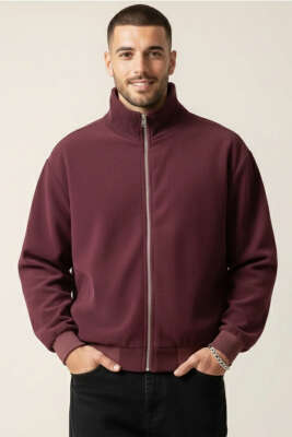 Oversize Kadife Erkek Mont Bordo - JACEY JACE