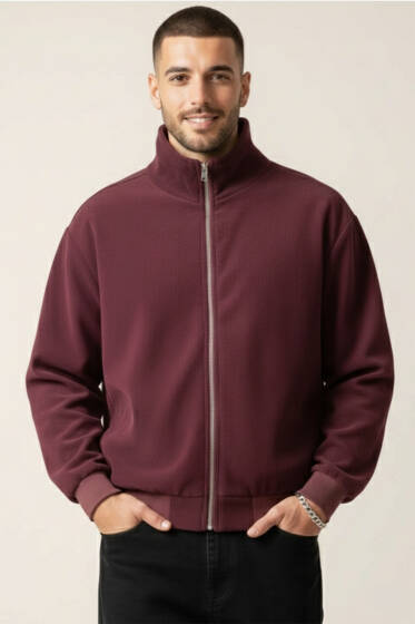 Oversize Kadife Erkek Mont Bordo - Erkek Mont