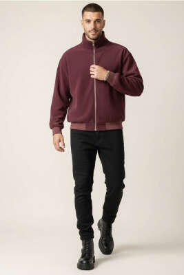 Oversize Kadife Erkek Mont Bordo - Erkek Mont