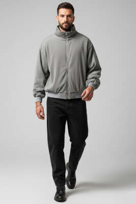 Oversize Kadife Erkek Mont Gri - Erkek Mont